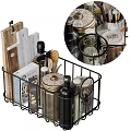 Organized Kitchen Utensils Storage Rack With Cooking Tools Spice Bottles And Jars 3d model