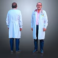 Man In White Coat With Stethoscope Front And Back Views On Gray Background 3d model