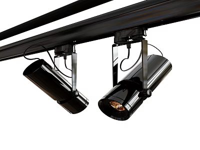 Modern Black Metal Track Mounted Downlights And Spotlights With Warm Light 3d model