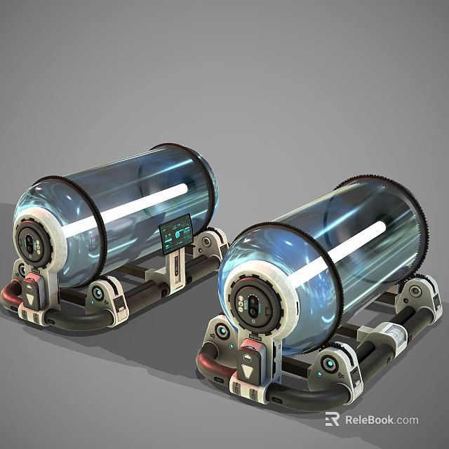 Advanced Dual Cylindrical Industrial Equipment With Transparent Shells And Metal Support Frames 3d model 