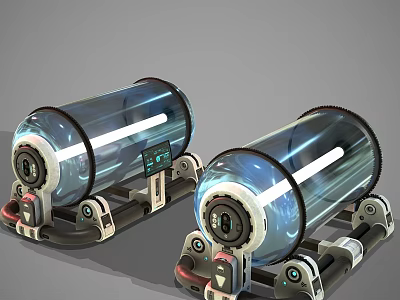 Advanced Dual Cylindrical Industrial Equipment With Transparent Shells And Metal Support Frames 3d model