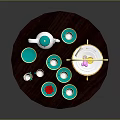 Ceramic Tableware Including Tea Pot Green Gold Rim Cups Saucers And Three Tier Dessert Stand