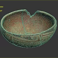 Ancient Ceramic Bowl Sculpture With Cracked Orange Interior And Decorative Patterns