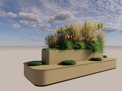 Plaza Landscape Design With Tiered Planters Green Plants Grasses And Flowers Under Blue Sky 3d model