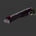 Modern Sci Fi Weapon With Two Barrels Black Body Silver Accents And Red Button 3d model