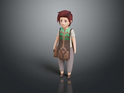 Man With Reddish Brown Hair Green White Top Gray Pants Brown Backpack 3D Character Model 3d model