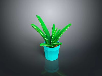 Green Aloe Plant with Green Leaves and White Spots in Blue Pot on Dark Background 3d model