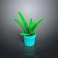 Green Aloe Plant with Green Leaves and White Spots in Blue Pot on Dark Background