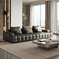 Modern Black Leather Sofa And Marble Top Coffee Table Set For Spacious Bright Living Room