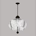 Modern Stylish Pendant Light With Beige Fabric Shade Black Chain And Decorative Ball Hanging