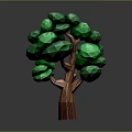 Geometric Tree with Green Polygonal Leaves and Brown Trunk in Low Poly Design