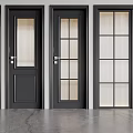 Modern Black Hinged Doors With Various Glass Panel Styles For Home Interior 3d model