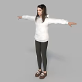 Woman In White Hoodie Black Leggings And Brown Shoes With Arms Outstretched On Gray Background