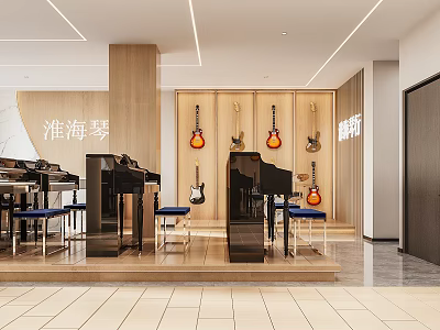Musical Instrument Specialty Store With Pianos Guitars And Modern Interior 3d model