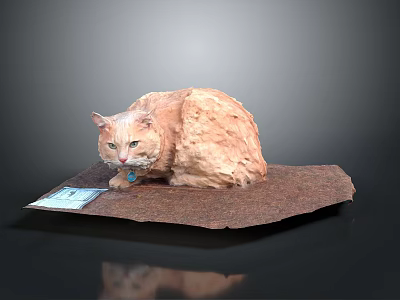 Artistic Brownish Cat Sculpture Lying On Platform With Small Card 3d model