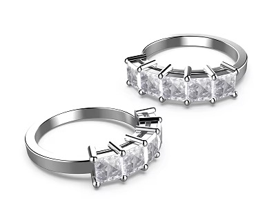 Elegant Silver Rings Featuring Square Clear Gemstones In Modern Inlaid Design 3d model