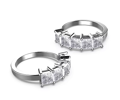 Elegant Silver Rings Featuring Square Clear Gemstones In Modern Inlaid Design 3d model