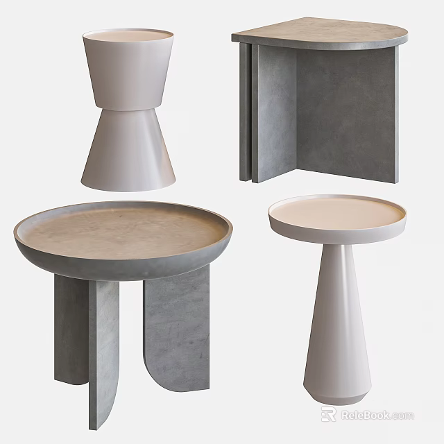 Modern Coffee Table Designs With Round Concrete Top And Geometric Grey White Conical Bases 3d model 