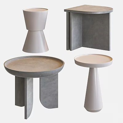 Modern Coffee Table Designs With Round Concrete Top And Geometric Grey White Conical Bases 3d model