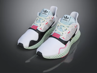 Adidas White Sneakers With Black Pink Accents White Laces And Green Mesh Sole Modern Design 3d model