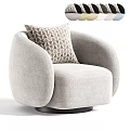 Light Gray Single Seater Sofa Featuring Curved Design Geometric Pattern Pillow on Black Circular Base 3d model