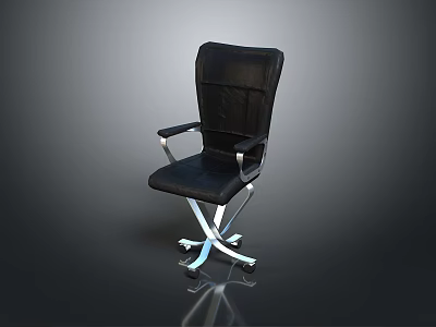 Modern Black Office Chair With Silver Metal Frame Armrests And Wheels 3d model