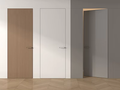 Modern Interior With Wooden White And Gray Hinged Doors In Open Style 3d model