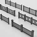 Various Black Railings With Different Design Patterns In 3d model