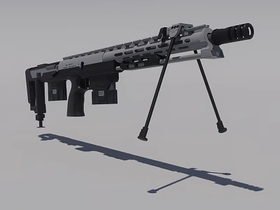Tactical Rifle With Tripod Stand Detachable Magazine And Modular Barrel Design 3d model