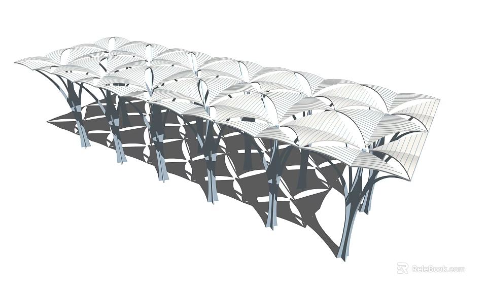 Modern Geometric Sunshade Structure With Arched Canopy Design And Support Columns For Outdoor Spaces 3d model