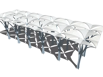 Modern Geometric Sunshade Structure With Arched Canopy Design And Support Columns For Outdoor Spaces 3d model