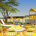 Vibrant Children's Playground Featuring Slide Climbing Structure Numbers Orange Surface And Green Lawn