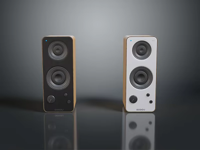 Modern Black And White Electronic Speakers With Gold Trim And Compact Design 3d model