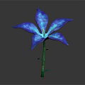 Vibrant Blue Flower With Shiny Petals And Green Stem On Dark Background