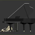 Black Grand Piano With Brass Instruments Violin And Music Stand Setup