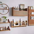 Wall Mounted Wooden Shelves With Decorative Items Plants Magazines And Small Ornaments