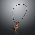 Brown Cord Necklace With Diamond Shaped Pendant And Yellow Red Patterns