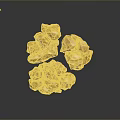 Golden Irregular Stone And Wood Pieces With Glossy Surface And Dark Background Reflections