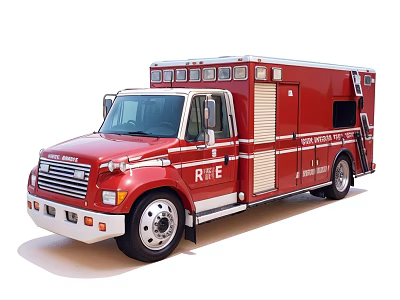 Red Fire Department Rescue Truck With Large Storage Compartments And Windows 3d model