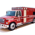 Red Fire Department Rescue Truck With Large Storage Compartments And Windows