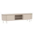 Modern Striped Design TV Stand With Cream White Finish Gold Metal Legs And Open Shelf