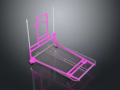 Pink Metal Cart With Wire Mesh Bottom And Movable Wheels Frame Structure 3d model