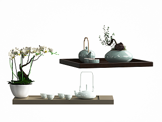 New Chinese Tea Set Tea Set Decorative Ornaments Plant Potted Plant 3d model