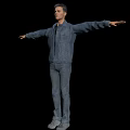 Man In Denim Jacket And Jeans With Arms Outstretched Against Black Background 3d model