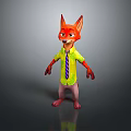3D Fox Game And Movie Character Wearing Yellow Shirt And Striped Tie In Standing Pose