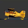 Yellow Biplane Model On Blue Circular Platform With Yellow White Lines