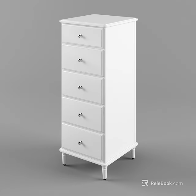 White Chest of Drawers with Five Drawers Metal Handles and Sturdy Legs for Bedroom 3d model 