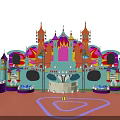 Colorful Castle Themed Kids Play Area With Vibrant Towers Round Windows And Decorative Floor Patterns
