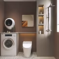 Modern Bathroom Interior Design With Marble Vanity Countertop And Built in Cabinets Lighting