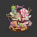 Game Movie Character Blonde Girl Striped Dress With Candies Lollipop Rabbit Cake Vibrant Fairy Tale